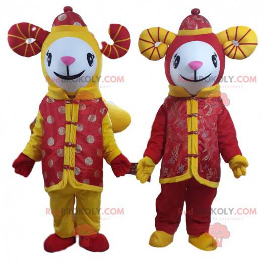 2 festive sheep mascots, Chinese sign goat costumes -