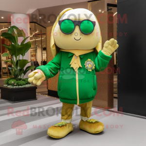 Gold Four Leaf Clover mascot costume character dressed with a Long Sleeve Tee and Eyeglasses