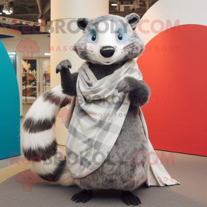 Silver Badger mascot costume character dressed with a Maxi Skirt and Scarf clips