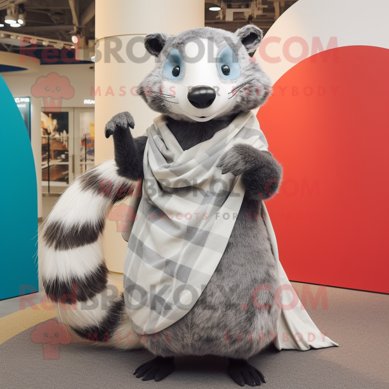 Silver Badger mascot costume character dressed with a Maxi Skirt and Scarf clips Silver Badger mascot costume character dressed with a Maxi Skirt and Scarf clips