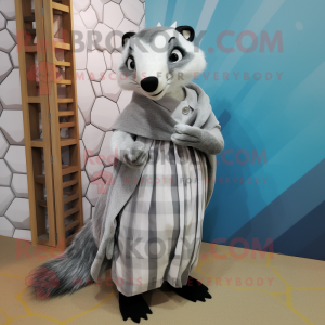 Silver Badger mascot costume character dressed with a Maxi Skirt and Scarf clips