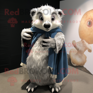 Silver Badger mascot costume character dressed with a Maxi Skirt and Scarf clips