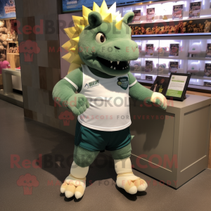 nan Stegosaurus mascot costume character dressed with a Running Shorts and Coin purses