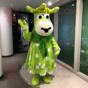 Lime Green Cow mascotte...