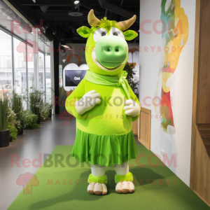 Lime Green Cow mascotte...