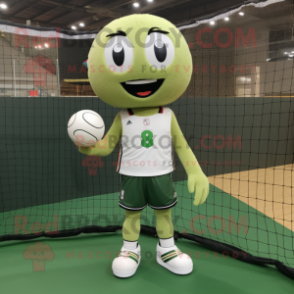 Olive Volleyball Net mascot costume character dressed with a Baseball Tee and Brooches