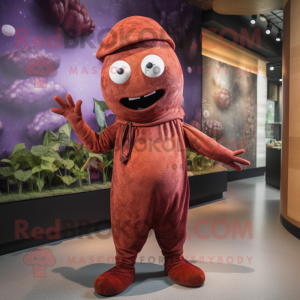 Rust Plum mascot costume character dressed with a Bodysuit and Berets