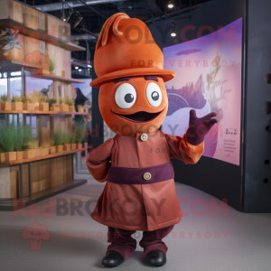 Rust Plum mascot costume character dressed with a Bodysuit and Berets