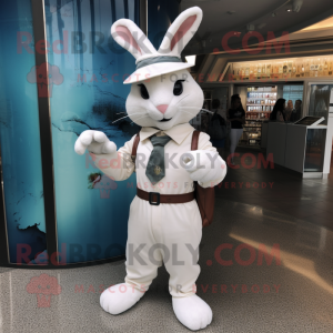 White Wild Rabbit mascot costume character dressed with a Jumpsuit and Hats