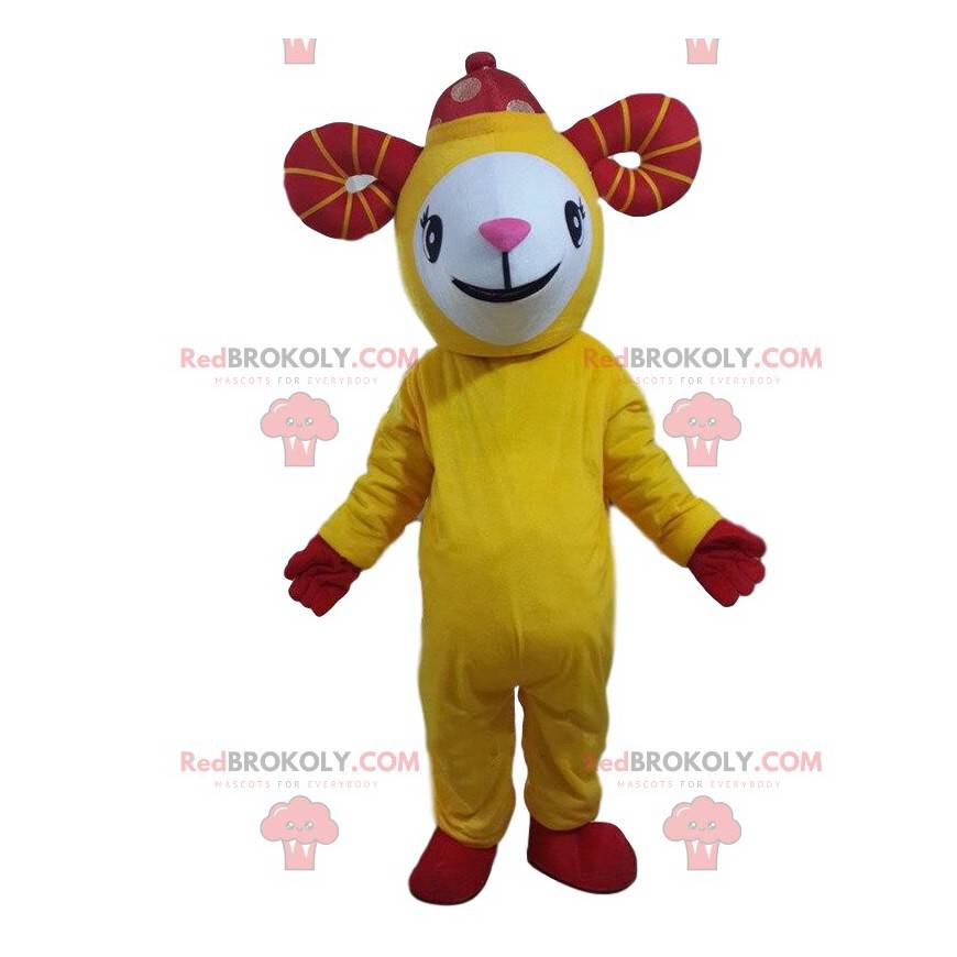 Mascotte de chèvre jaune, costume de mouton géant - Mascotte de chèvre jaune, costume de mouton géant -