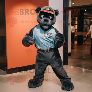 Rust Panther mascot costume character dressed with a Bermuda Shorts and Beanies