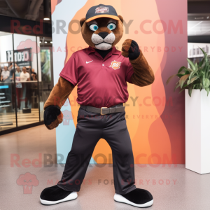 Rust Panther mascot costume character dressed with a Bermuda Shorts and Beanies