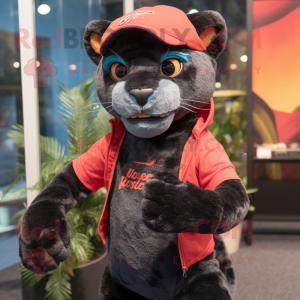 Rust Panther mascot costume character dressed with a Bermuda Shorts and Beanies