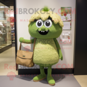 Olive Fried Rice mascot costume character dressed with a Mini Skirt and Tote bags