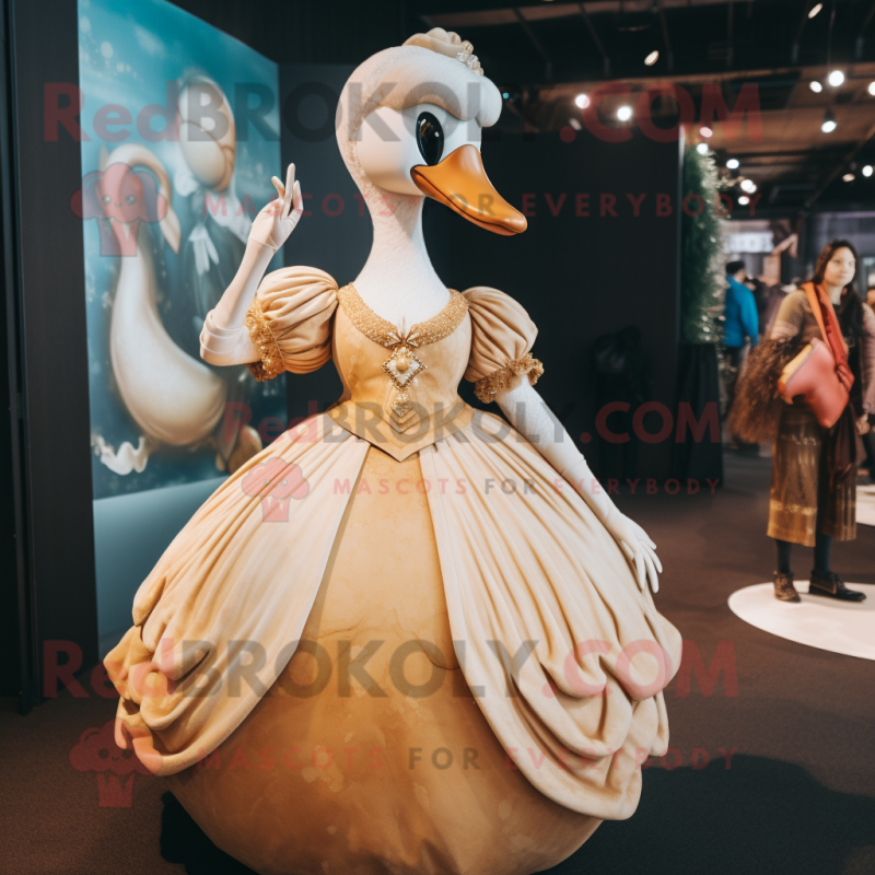 Tan Swans mascot costume character dressed with a Ball Gown and Hairpins