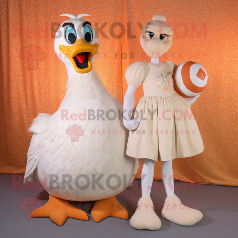 Tan Swans mascot costume character dressed with a Ball Gown and Hairpins Tan Swans mascot costume character dressed with a Ball Gown and Hairpins