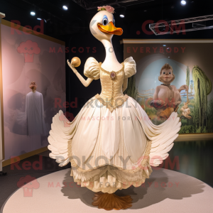 Tan Swans mascot costume character dressed with a Ball Gown and Hairpins