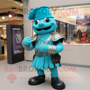 Turquoise Soldier mascot costume character dressed with a Dress and Bracelet watches