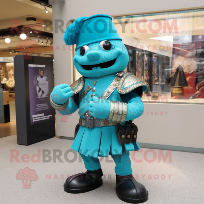 Turquoise Soldier mascot costume character dressed with a Dress and Bracelet watches Turquoise Soldier mascot costume character dressed with a Dress and Bracelet watches