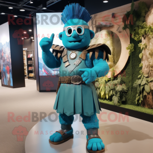Turquoise Soldier mascot costume character dressed with a Dress and Bracelet watches
