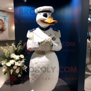 Navy Swans mascot costume character dressed with a Wedding Dress and Bracelet watches
