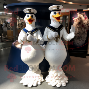 Navy Swans mascot costume character dressed with a Wedding Dress and Bracelet watches