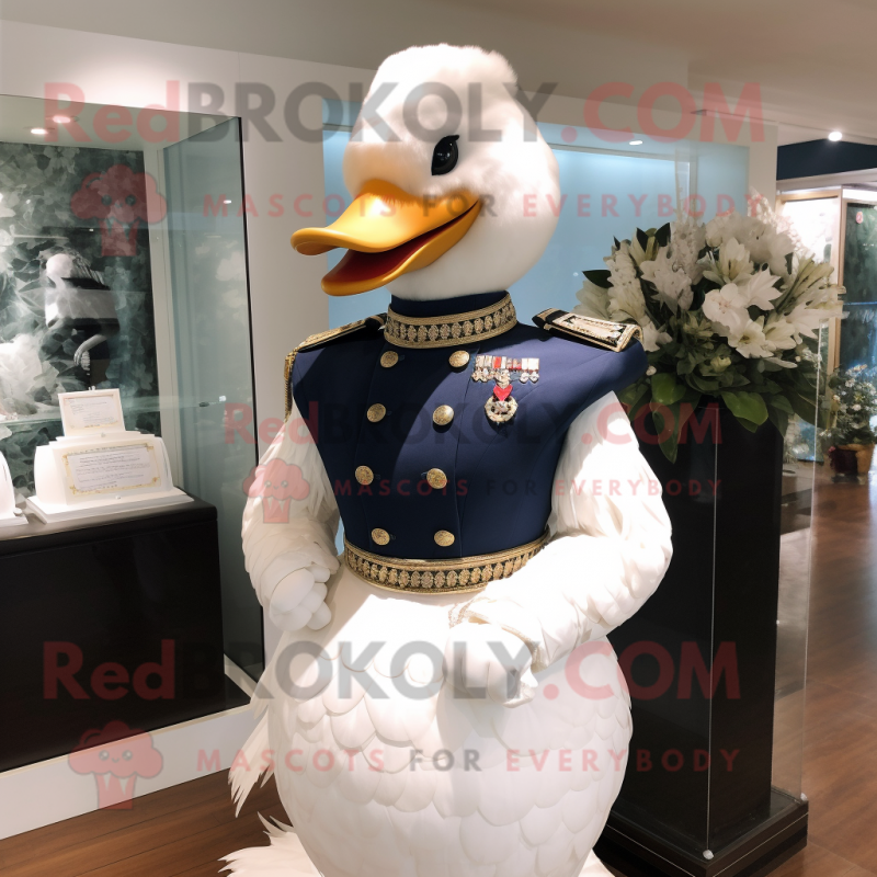 Navy Swans mascot costume character dressed with a Wedding Dress and Bracelet watches