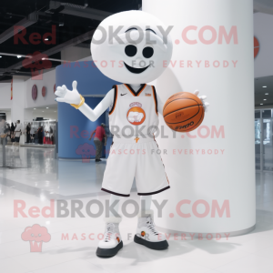 White Basketball Ball mascot costume character dressed with a Flare Jeans and Rings