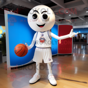 White Basketball Ball mascot costume character dressed with a Flare Jeans and Rings