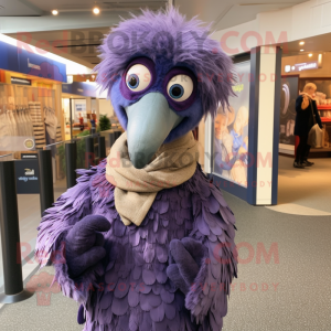 Purple Emu mascot costume character dressed with a Jeans and Shawls