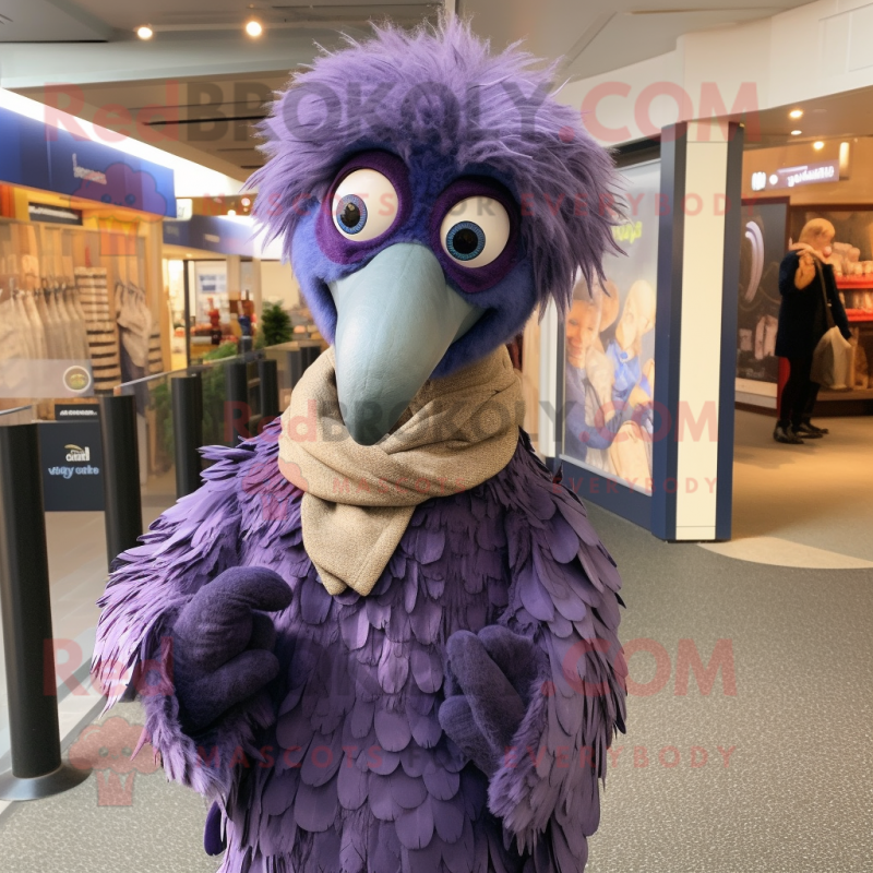 Purple Emu mascot costume character dressed with a Jeans and Shawls