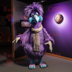 Purple Emu mascot costume character dressed with a Jeans and Shawls