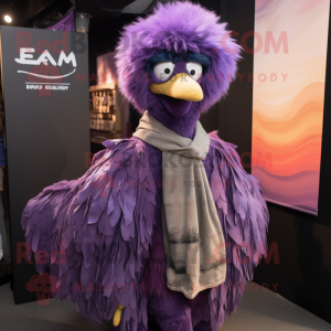 Purple Emu mascot costume character dressed with a Jeans and Shawls