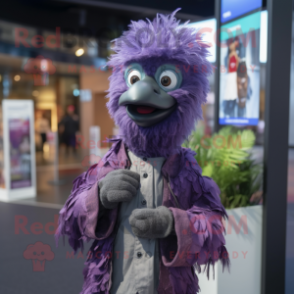 Purple Emu mascot costume character dressed with a Jeans and Shawls