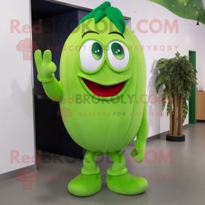 Lime Green Pepper mascot costume character dressed with a V-Neck Tee and Foot pads