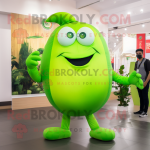 Lime Green Pepper mascot costume character dressed with a V-Neck Tee and Foot pads