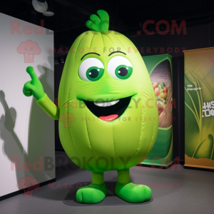 Lime Green Pepper mascot costume character dressed with a V-Neck Tee and Foot pads