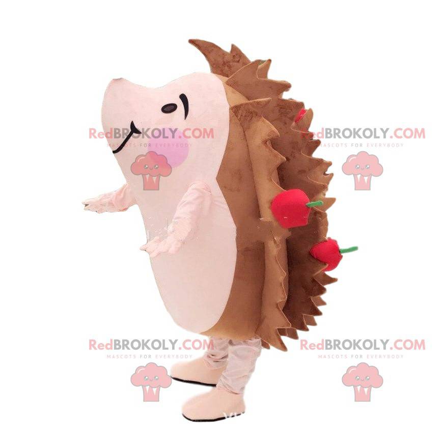 Hnědý a růžový Ježek maskot s jablky - Redbrokoly.com