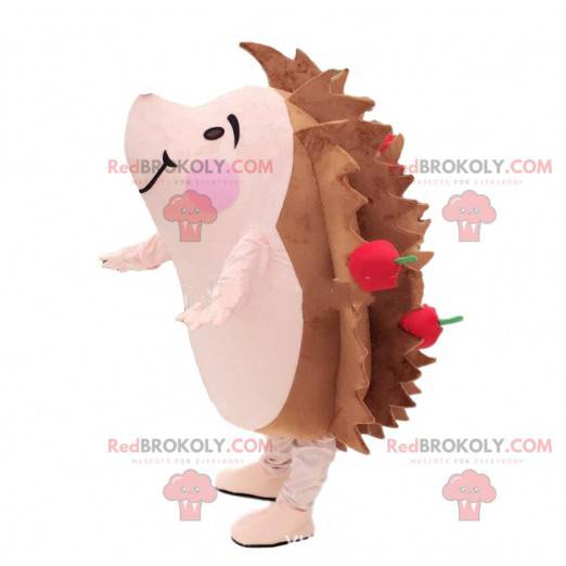 Mascota de erizo marrón y rosa con manzanas - Redbrokoly.com