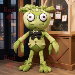 Olive Spider mascot costume character dressed with a Playsuit and Bow ties