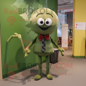 Olive Spider mascot costume character dressed with a Playsuit and Bow ties