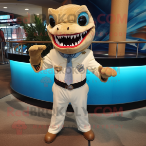 Tan Barracuda mascot costume character dressed with a Suit Pants and Keychains