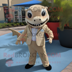 Tan Barracuda mascot costume character dressed with a Suit Pants and Keychains