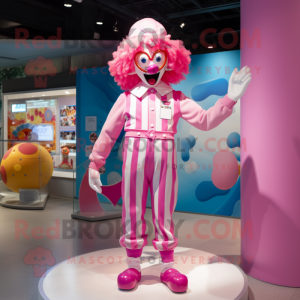 Pink Clown mascot costume character dressed with a One-Piece Swimsuit and Hats