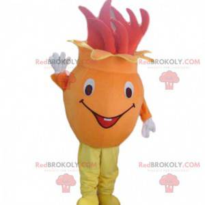 Mascote de flores laranja e vermelha, fantasia de frutas e
