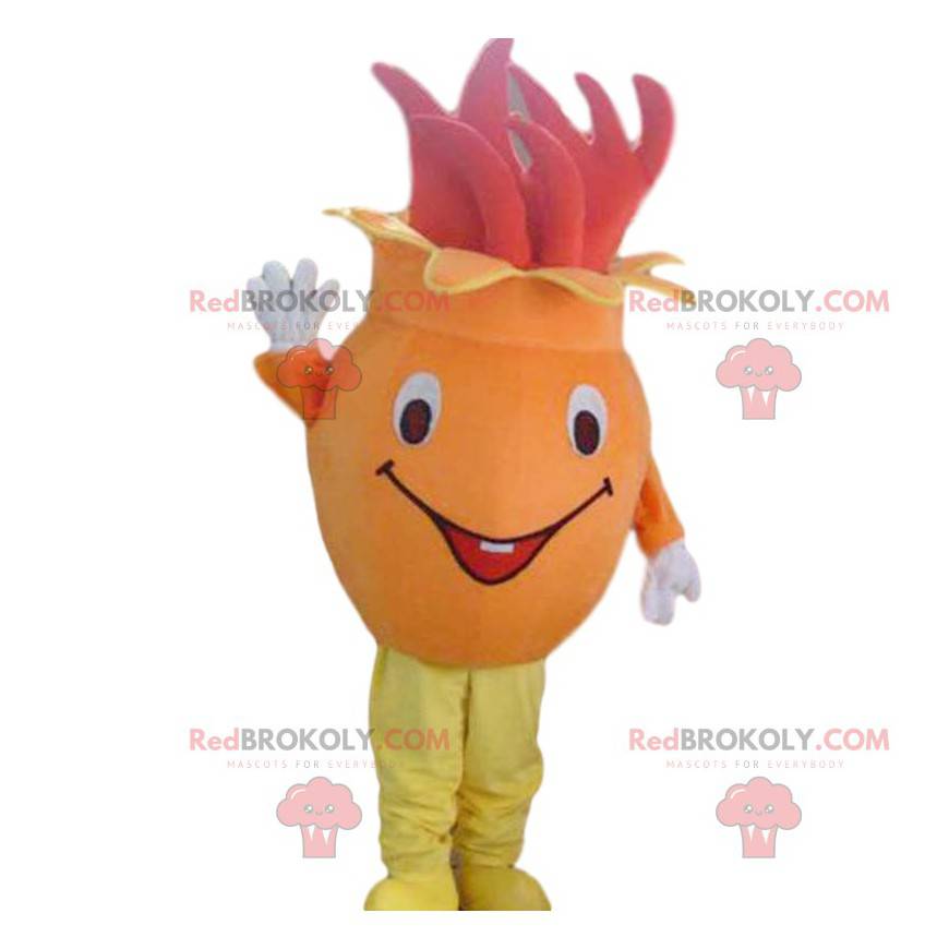 Mascote de flores laranja e vermelha, fantasia de frutas e