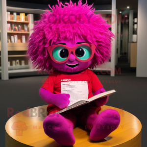 Magenta Momentum mascot costume character dressed with a Romper and Reading glasses