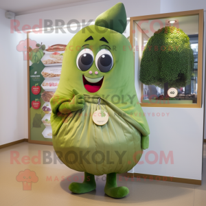 Olive Candy mascot costume character dressed with a A-Line Dress and Cummerbunds