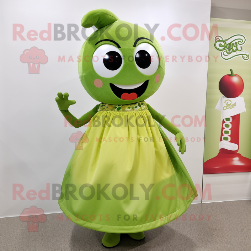 Olive Candy mascot costume character dressed with a A-Line Dress and Cummerbunds