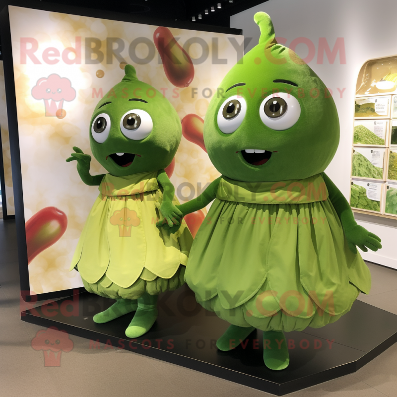 Olive Candy mascot costume character dressed with a A-Line Dress and Cummerbunds